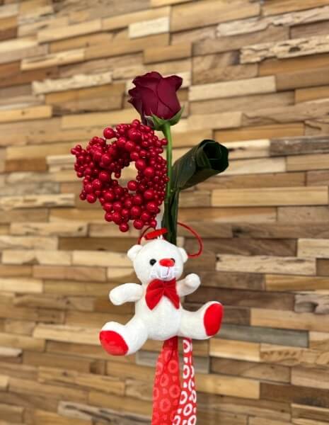 ROSA ROSSA 70 CM CON CUORE E PELUCHE