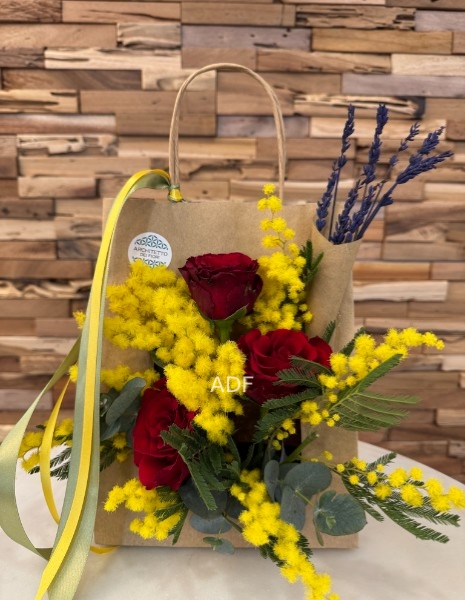 Borsette c/3 Roselline rosse e mimosa